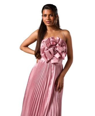 Petite Metallic Pleated Corsage Dress