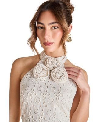 Broderie Embellished Fringe Halter Dress