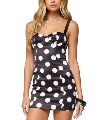 Polka Dot Cupped Satin Effect Mini Dress