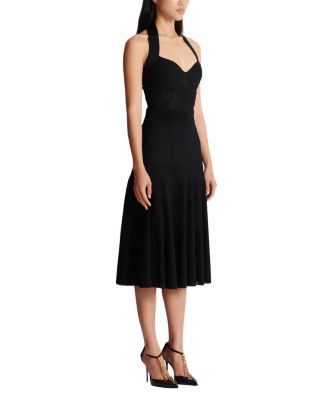  Halterneck Pleated Knit Midi Dress
