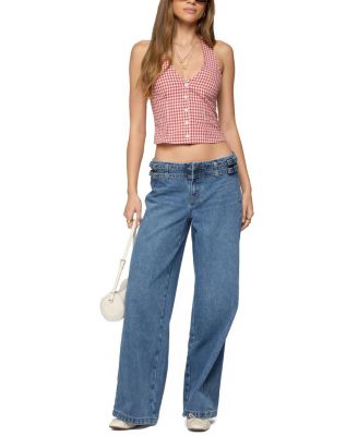  Livia Double Belt Low Rise Baggy Jeans in Blue Washed