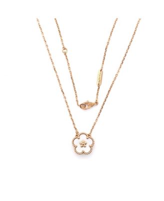  Lucky Spring Plum Blossom Pendant Necklace 18K Rose Gold and Mother of Pearl, 14.75 - 16.5"