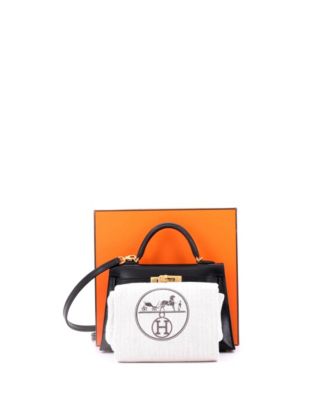 Kelly 20 Handbag Black Tadelakt with Gold Hardware