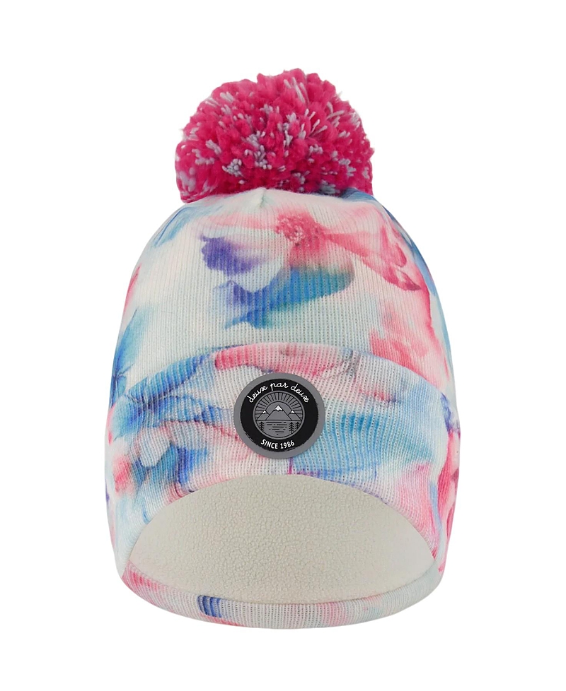 Deux par Girls' Lined Knit Flower Pompom Hat - Little Kid, Big Kid