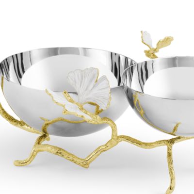 Butterfly Gingko Gold Tone Double Dish