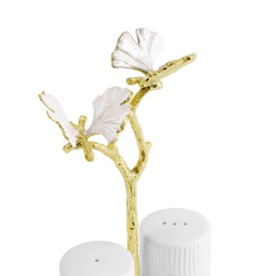 Butterfly Gingko Gold Tone Salt & Pepper Shaker Set
