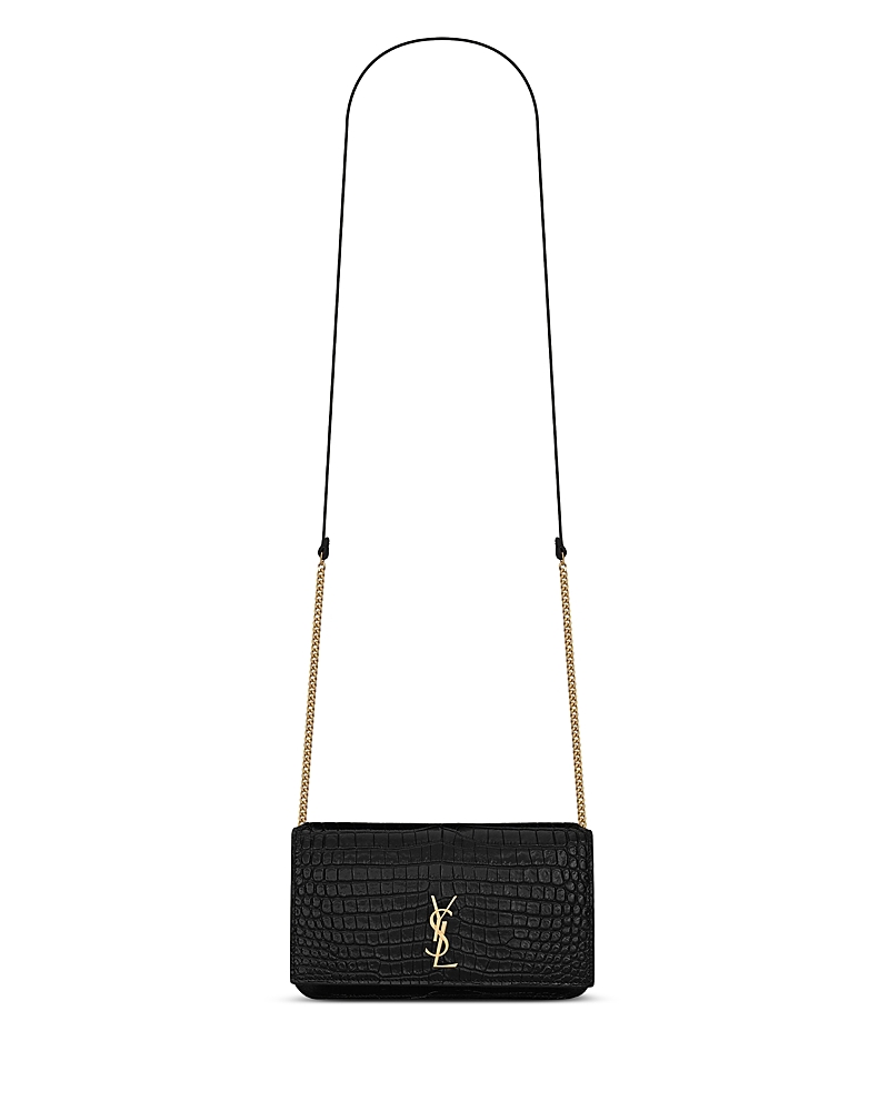 Saint Laurent Cassandre Phone Holder in Shiny Crocodile-Embossed Leather · OS