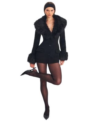  Hailee Wool Blend Mini Coat with Removable Fur Lapel