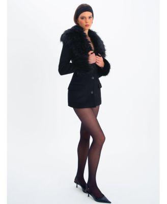  Hailee Wool Blend Mini Coat with Removable Fur Lapel