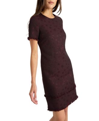 Melania Tonal Jacquard Short Sleeve Shift Dress