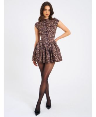 Jacqueline Backless Cheetah Print Mini Puffy Dress