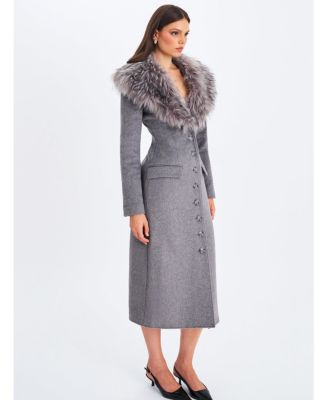  Faye Wool Blend Coat with Removable Faux Fur Collar