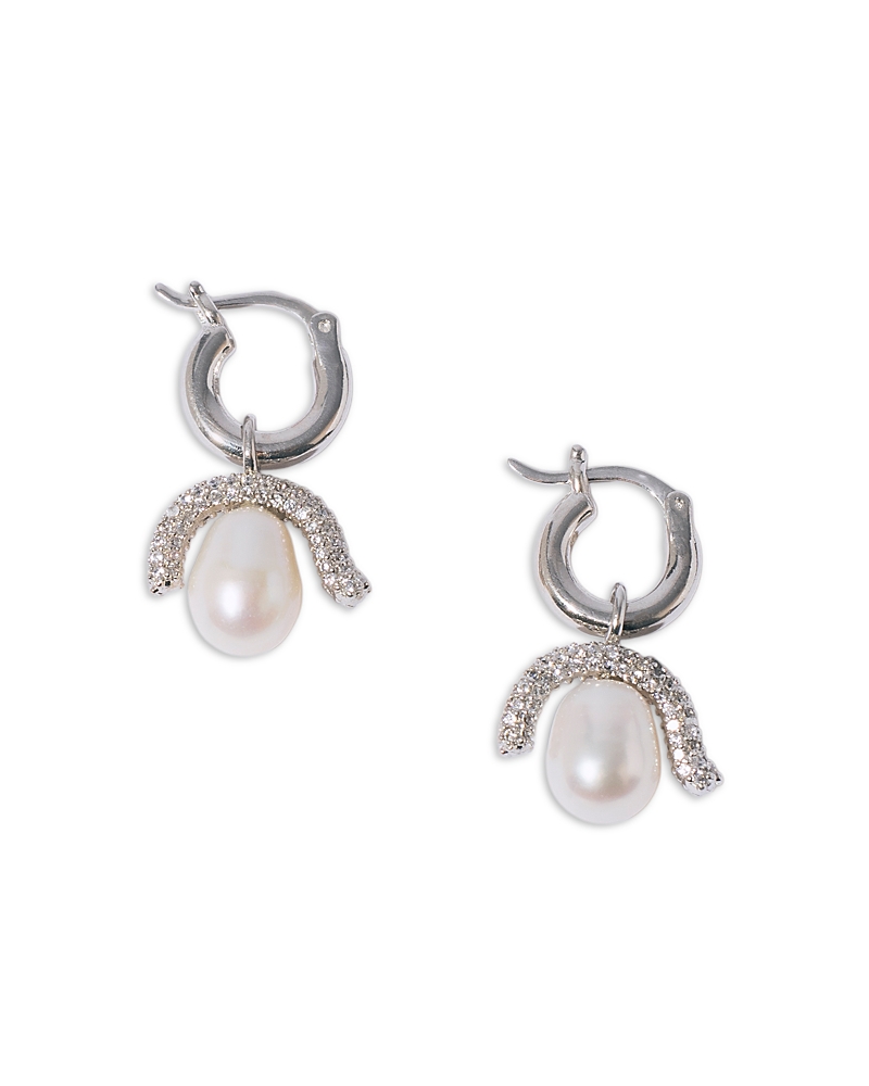 Pearl Octopuss. y Baby Paris Detachable Pave & Cultured Freshwater Pearl Charm Hoop Earrings