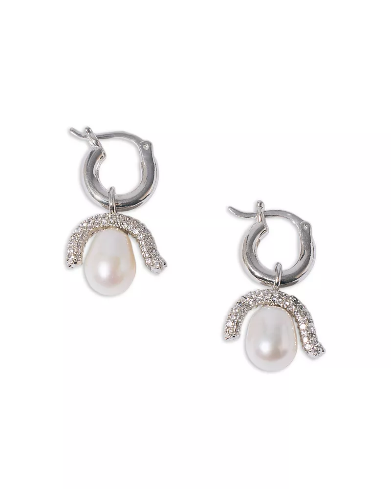 Pearl Octopuss. y Baby Paris Detachable Pave & Cultured Freshwater Pearl Charm Hoop Earrings