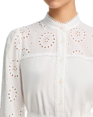Eyelet Long Sleeve Mini Shirt Dress - Exclusive