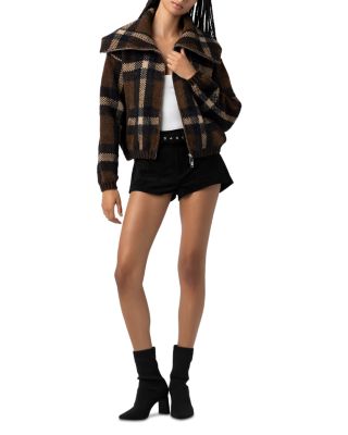 Plaid Funnel Collar Jacket