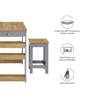 Galley Kitchen Island and Stool, Set of 3