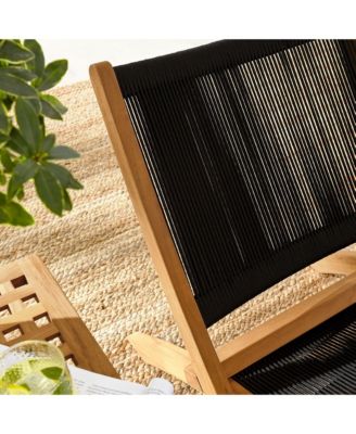 Vienna Outdoor Patio Teak and Rope Folding Lounge Chairs and Side Table, Set of 3