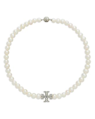 Tory Burch Kira Pavé Double T & Cultured Freshwater Pearl 