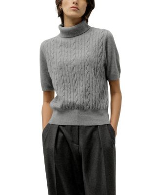  Cable Knit Baby Cashmere Turtleneck Top