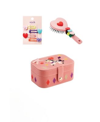  Unicorn Jewelery Box & Hair Gift Set (Hair Brush, Hair Ties, Hair Clips) - 9 pieces