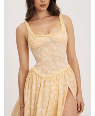 Ulissa Jacquard Drop Waist High Slit Maxi Dress