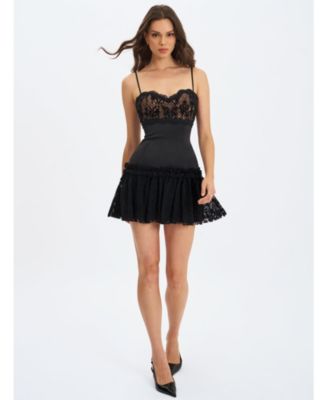  Umra Contrast Lace Sweetheart Gathered Mini Dress