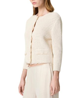  Textured Boucle Button Cardigan