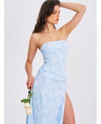 Xatia Strapless Jacquard High Slit Maxi Dress