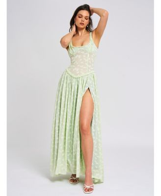  Ulissa Drop Waist Square Neck High Slit Maxi Dress