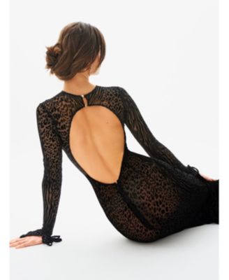  Waylynn Print Burnout Velvet Detail Mesh Maxi Dress