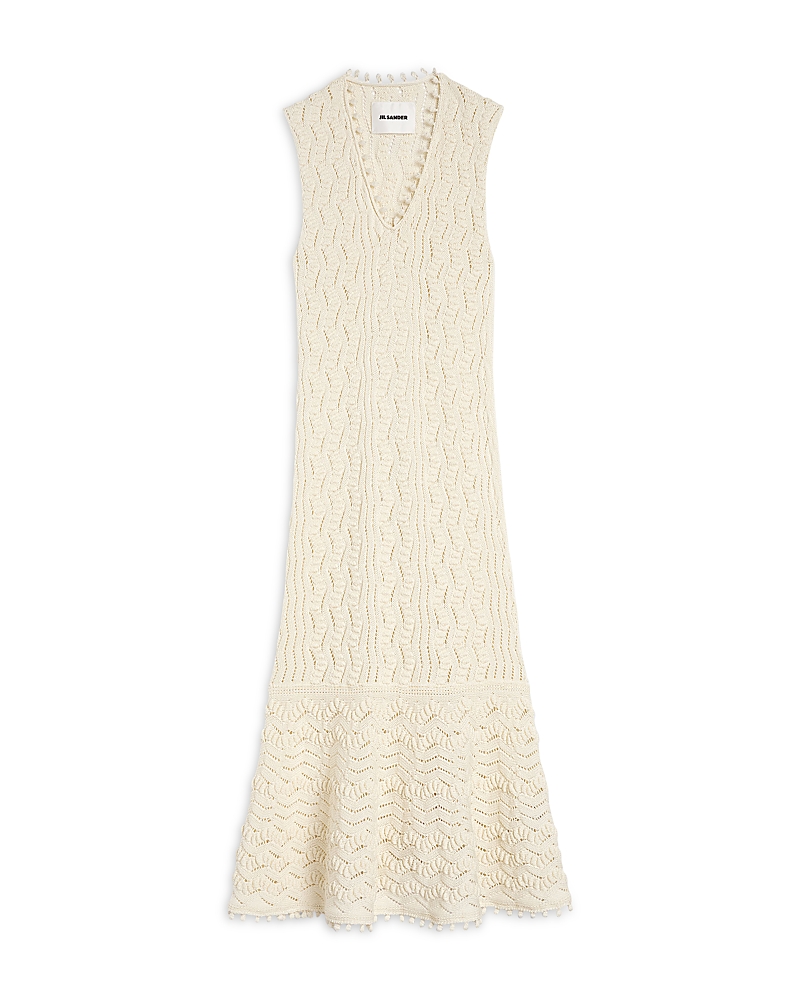 Jil Sander Sleeveless Fine Crochet Knit V Neck Dress