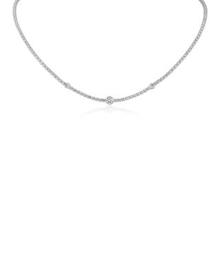 Cubic Zirconia Station Tennis Necklace, 16-19"