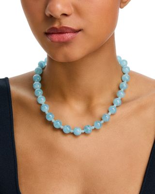 Milky Aquamarine Beaded Collar Necklace in 14K Yellow Gold, 18"
