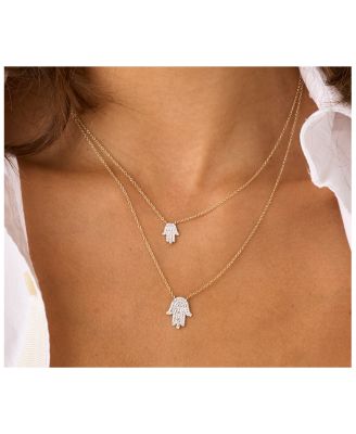 14K Yellow Gold Diamond Infinity Hamsa Necklace, 0.38 tcw