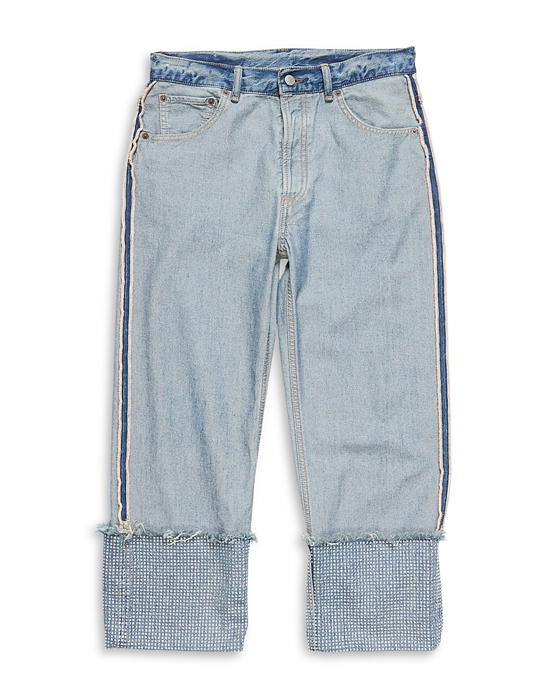 Acne Studios Rhinestone Hem Straight Jeans in Mid Blue
