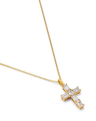 18K Yellow Gold Diamond Cross Pendant Necklace, 16-18"