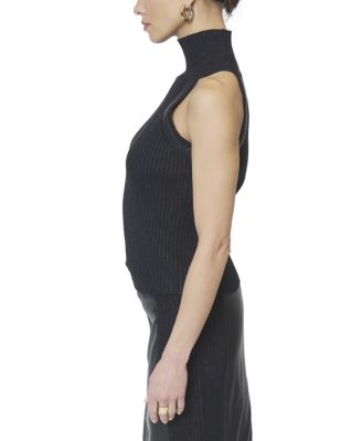  Women's Milan Leather Accent Sleeveless T-Neck Tops