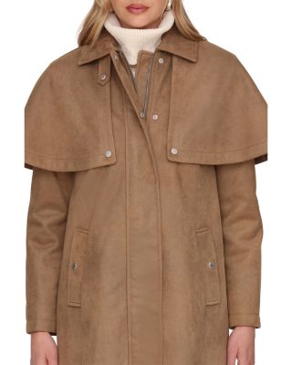 Faux Suede Cape Trench Coat