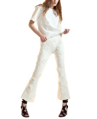 3D Flowers Ponte Knit Cropped Pants