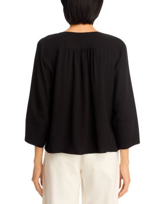 Silk V Neck Lantern Sleeve Top