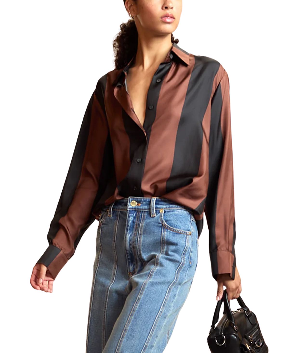 Cynthia Rowley Silk Stripes Button-Up Shirt