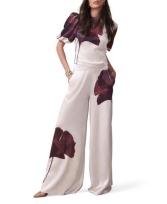  Women's Floral Print Satin Trouser