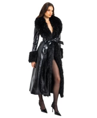  Zella Faux Fur Trim Faux Croc Leather Coat