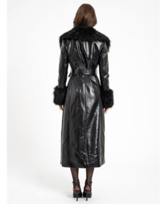  Zella Faux Fur Trim Faux Croc Leather Coat