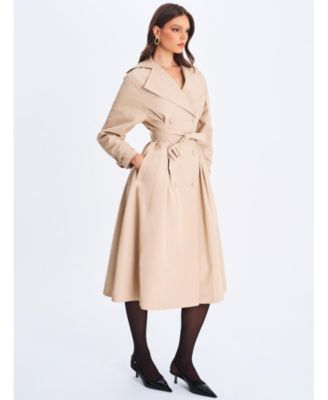 Ulila Double Breasted Pleated Cotton Blend Trench Coat