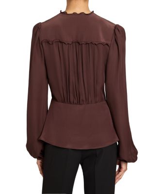  Lana Long Sleeve Silk Ruffle Top