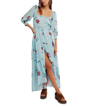 Women's Free People Morning Meadows Maxi Dress Small Pastel Blue Combo