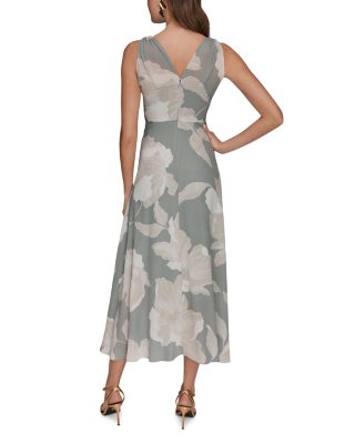 Sleeveless Wrap-Effect V-Neck Floral Midi Dress
