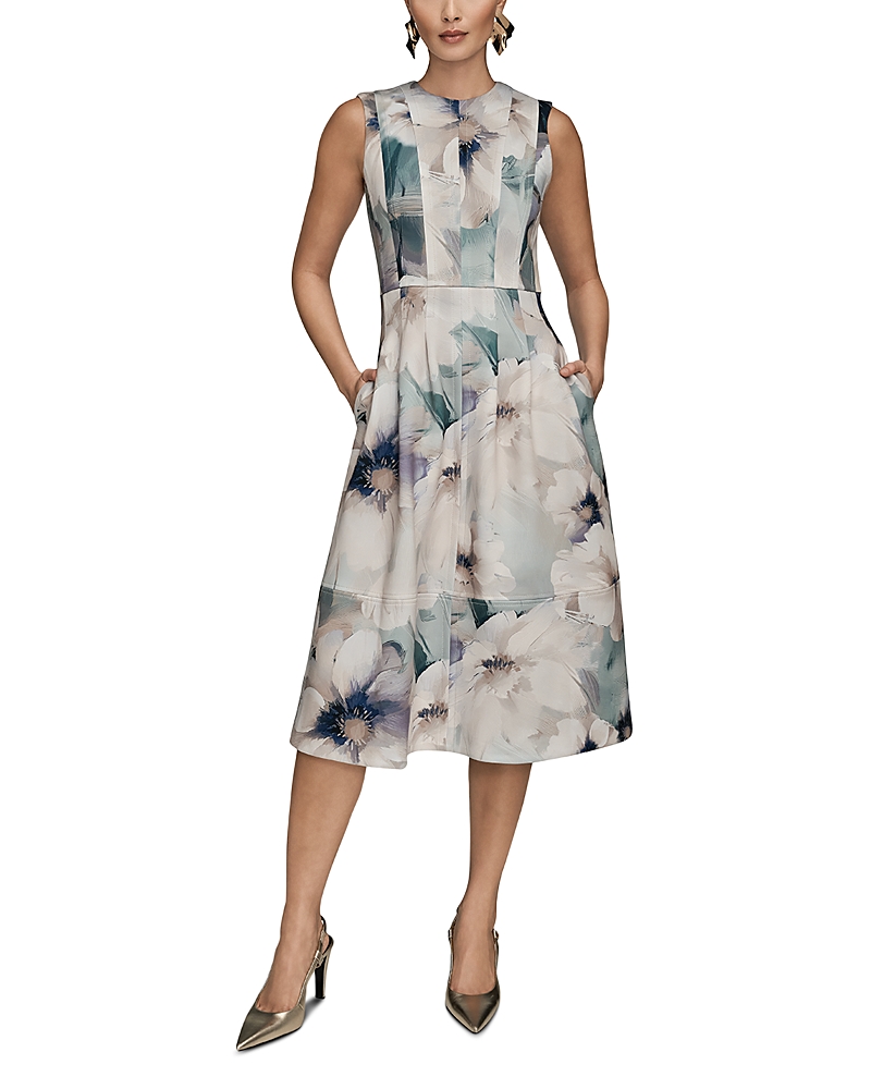 Donna Karan Sleeveless Watercolor Floral Midi Dress